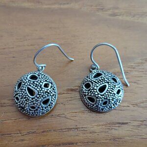 Artisan 925 Sterling Silver Dotted Teardrop Cutout Domed Dangle Earrings ID